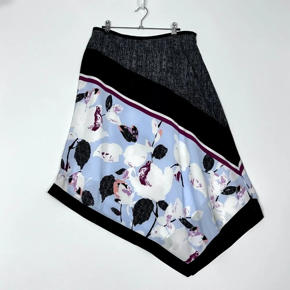 DKNY Floral Printed Asymmetrical Midi Skirt Womens 10